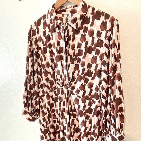 FEMELLA Brown & Pink 3/4 Sleeve Button Front Midi Dress, Size 3x - Picture 2 of 13